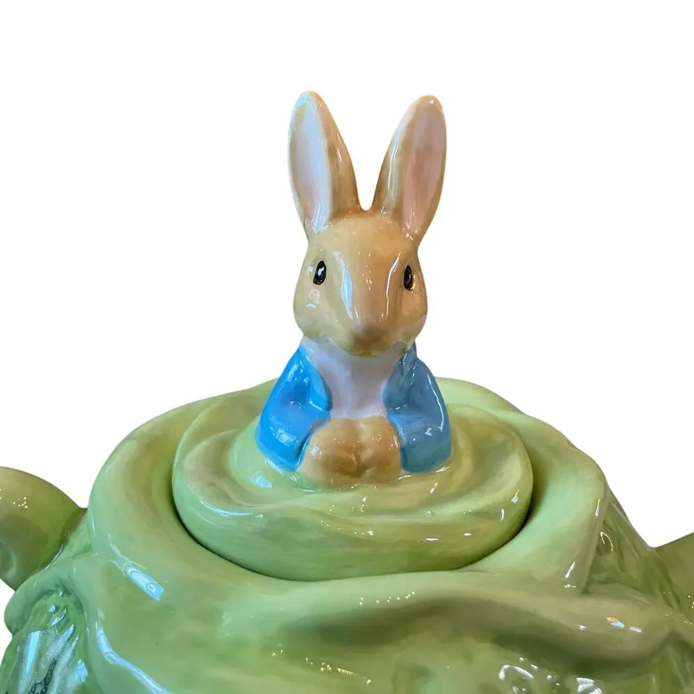 Beatrix Potter Peter Rabbit Easter Cabbage Shaped Teapot Bunny Lid Embossed New - Picture 3 of 16